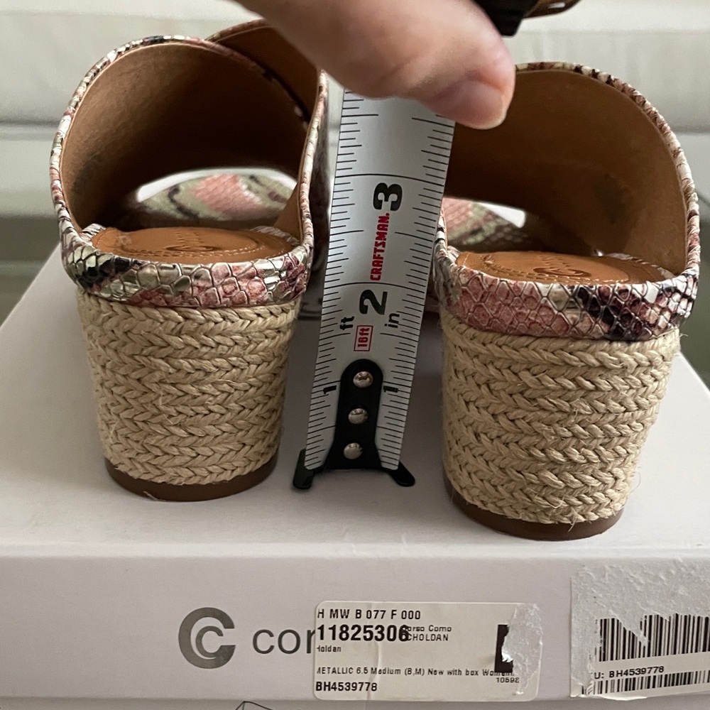 NWT corso como leather platinum pink snake slip on mules espadrille heel 6.5 - Picture 3 of 16